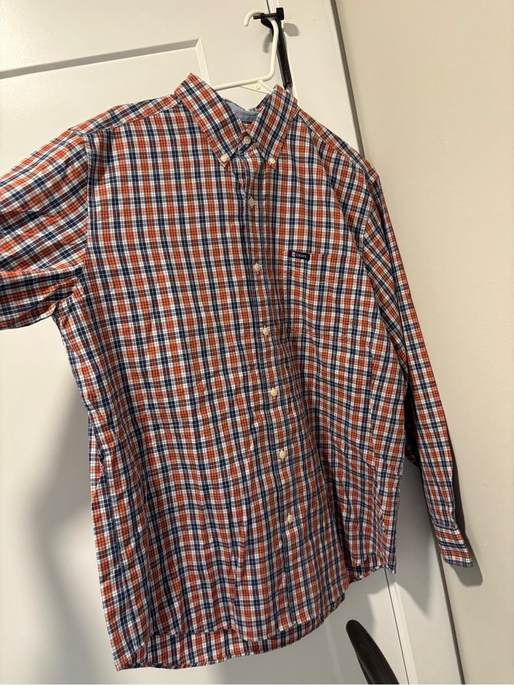Chaps Orange and Blue Plaid Button-Down Shirt